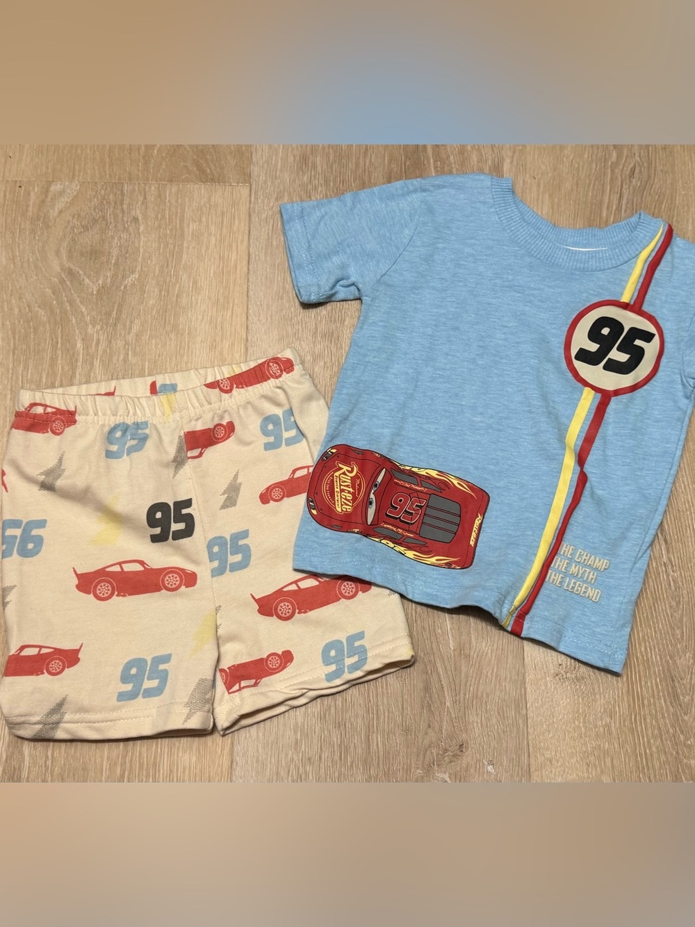 Blue & Cream Cars Kids Set with Lightning Car Graphic